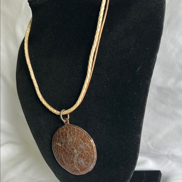 Chico's Scuta Multi Textured Pendant With Copper Tone And Cream Braded Necklace - Picture 7 of 12